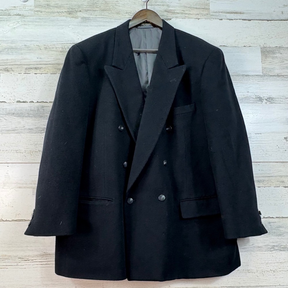 Antonio Parillo Mens Black 100% Camel Hair Double Breasted Blazer Peak Lapel 44R